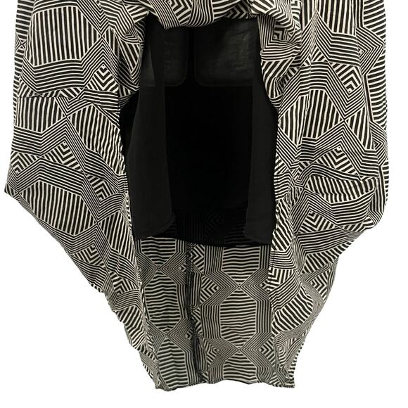 Anthropologie Black White Rope Belt High-Low 100% Silk Mini Dress M Pockets - Picture 6 of 11
